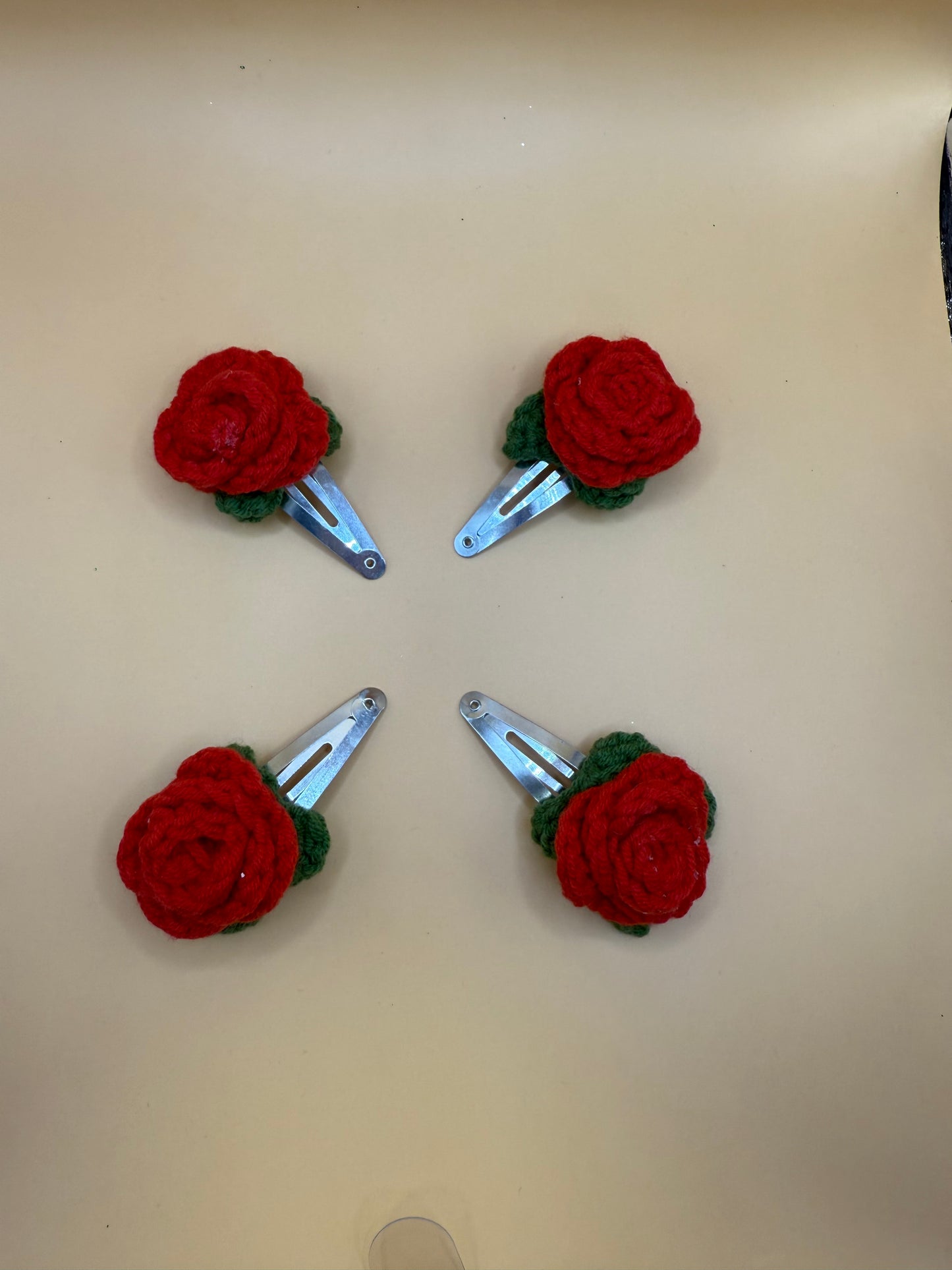 Handmade Crochet Red Rose Hair Clips - 2 pieces