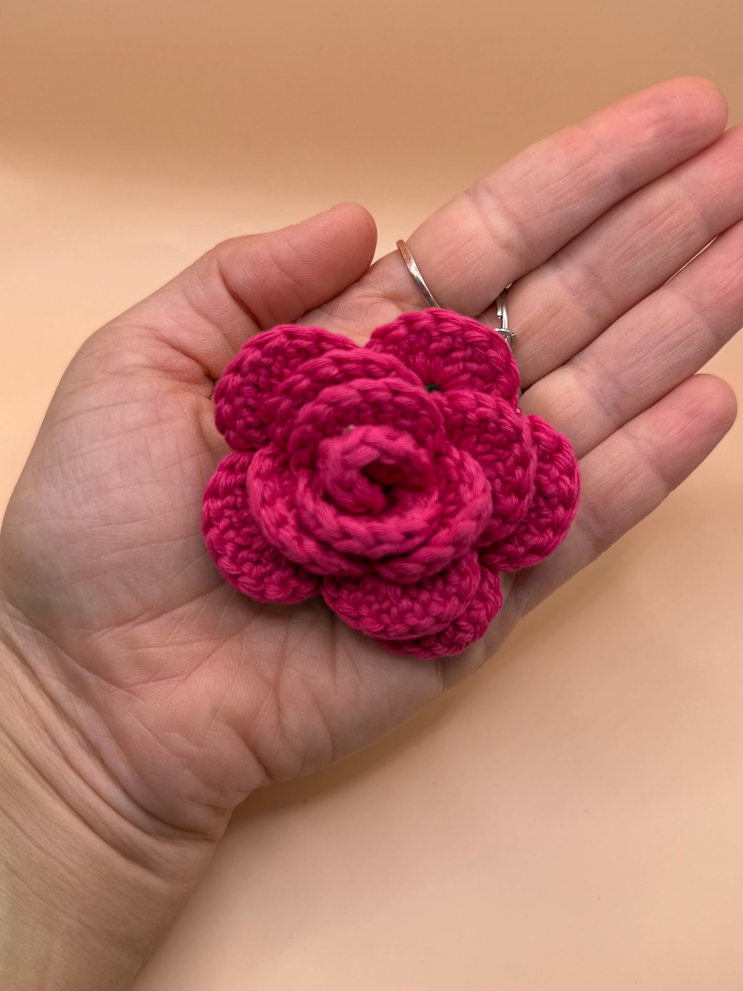 Handmade Crochet Rose Amigurumi Key Chain