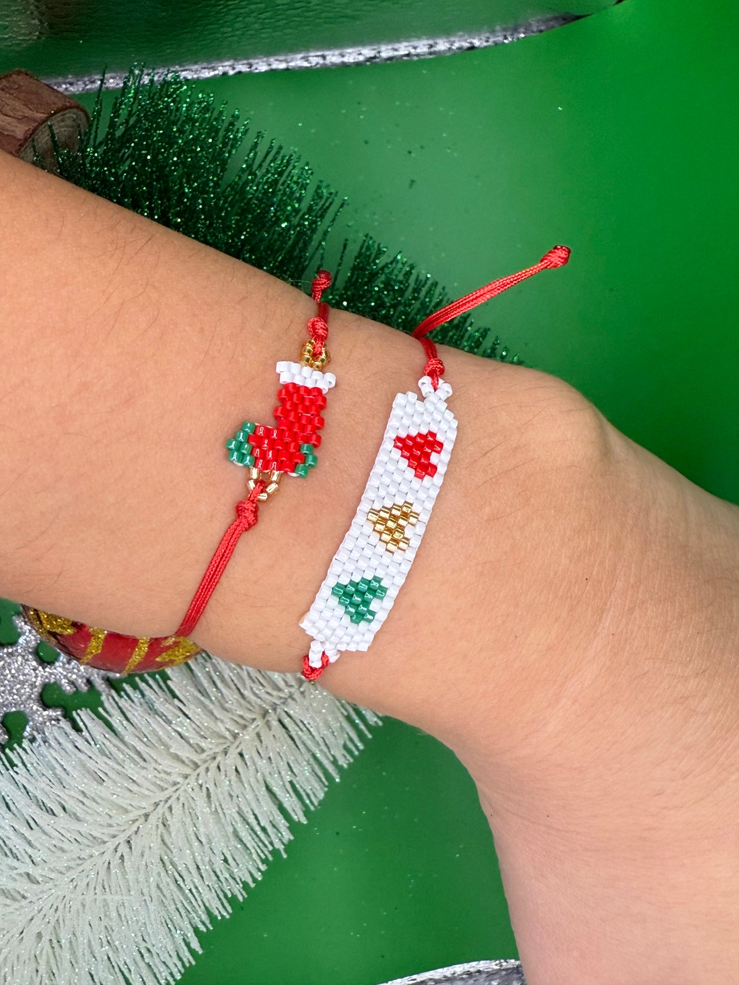 Handmade Christmas Miyuki Bracelet (Stocking Shaped)